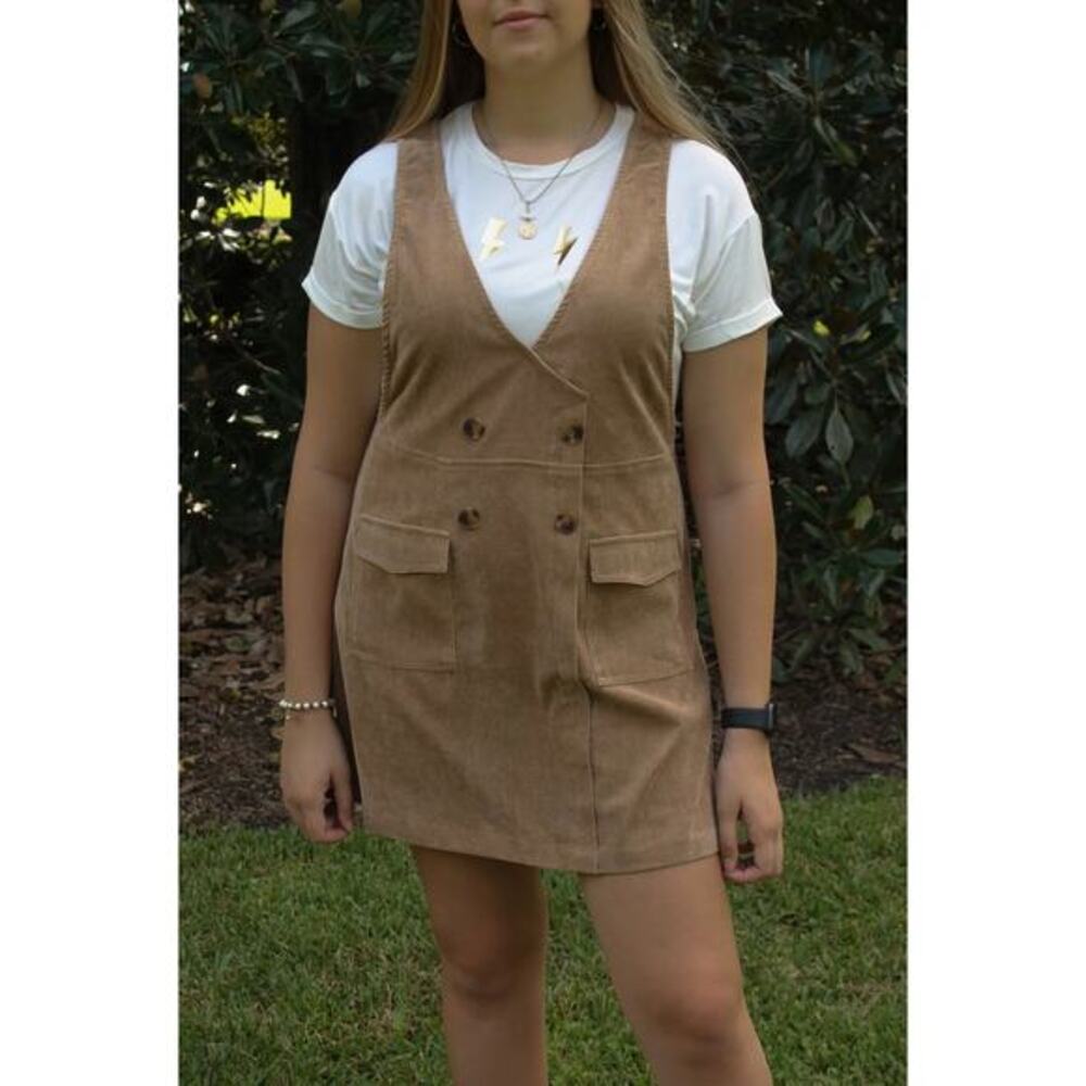 Umgee Dress Women SMALL Brown Double Breasted Deep V-Neck Sleeveless Mini - Picture 3 of 10